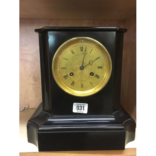 931 - GILT FACED BLACK SLATE MANTLE CLOCK BY A BROCOT, PARIS