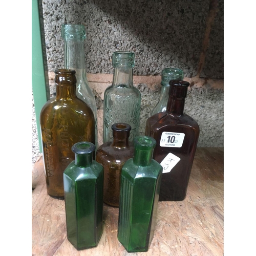 10 - 8 VINTAGE GLASS BOTTLES