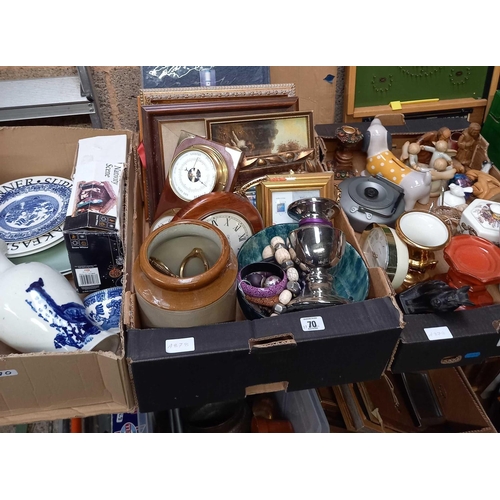 70 - 4 CARTONS OF MIXED BRIC-A-BRAC INCL; VASES, JUGS, F/G PICTURES, FIGURINES, GINGER JARS, STONEWARE PO... 