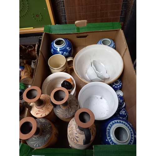 70 - 4 CARTONS OF MIXED BRIC-A-BRAC INCL; VASES, JUGS, F/G PICTURES, FIGURINES, GINGER JARS, STONEWARE PO... 