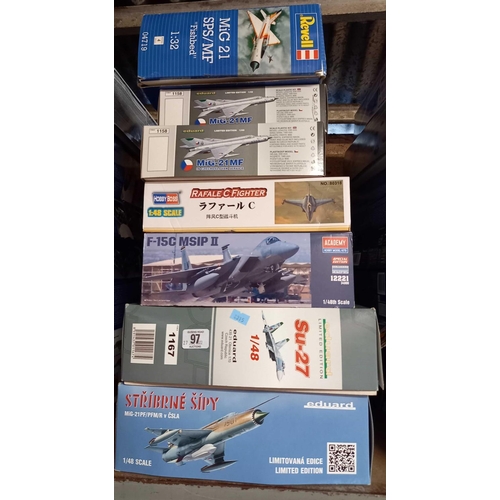 97 - 7 BOXED AEROPLANE'S, MIG21 & OTHERS, BELIEVED TO BE COMPLETE