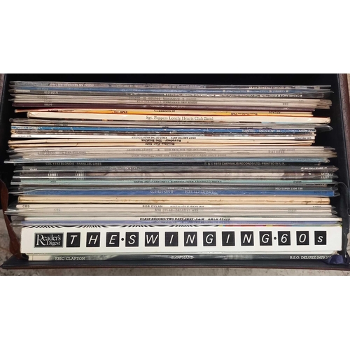 102 - PLASTIC CRATE & RECORD CASE WITH MISC VINTAGE LP'S, ERIC CLAPTON, ELO, & CREAM & MANY OTHERS 80'S & ... 