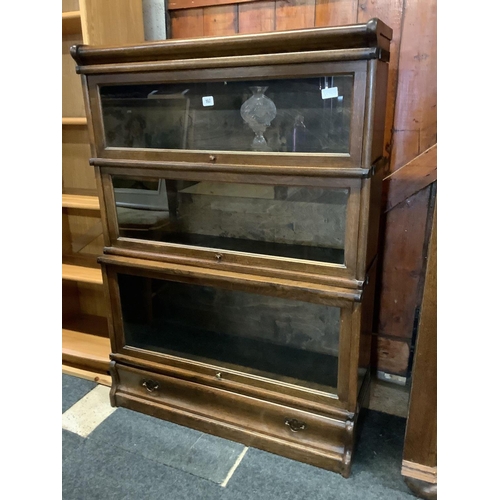 197 - GLOBE WERNICKE STYLE BOOKCASE WITH 3 GLASS FRONTED SHELVES & DRAWER