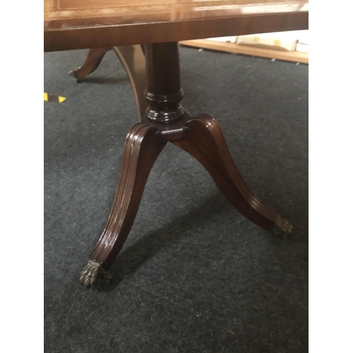 228 - MODERN MAHOGANY STYLE TWIN PEDESTAL COFFEE TABLE WITH LEATHER INSET  TO TOP