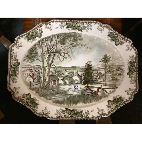 230 - LARGE HIGHLY DECORATED TURKEY PLATTER BY JOHNSON BROTHERS TITLED 'THE FRIENDLY VILLAGE'