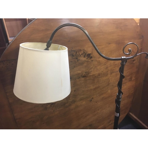 247 - ADJUSTABLE MODERN STANDARD LAMP & SHADE WITH WOODEN BASE