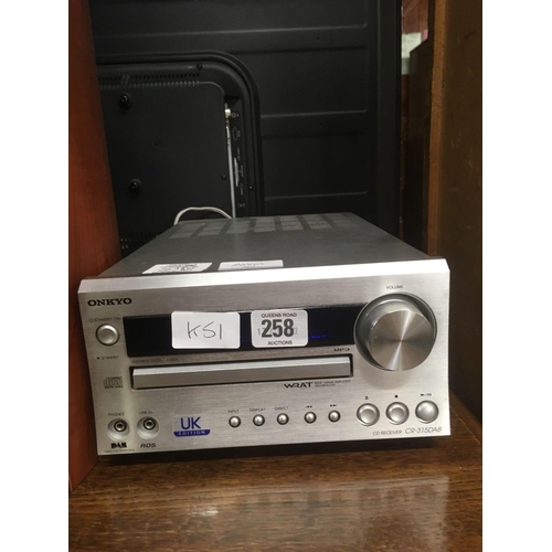 258 - ONKYO CD RECEIVER / MP3 PLAYER WITH PAIR OF KEF FLOOR SPEAKERS & REMOTE CONTROL