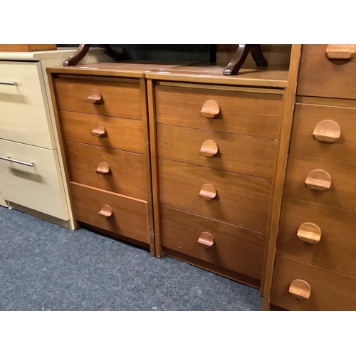 260 - TEAK CHEST OF 6 DRAWERS, 30'' WIDE, & 2 MATCHING BEDSIDE CHEST OF 4 DRAWERS