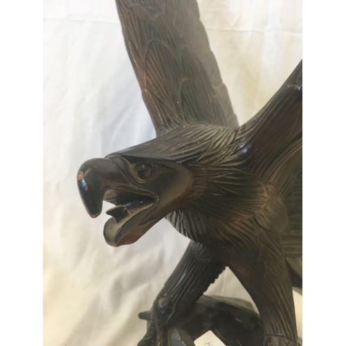 301 - CARVED WOODEN GOLDEN EAGLE WITH WINGS OUT SPREAD, APPROX 18'' TALL