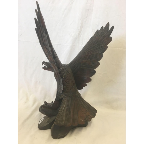 301 - CARVED WOODEN GOLDEN EAGLE WITH WINGS OUT SPREAD, APPROX 18'' TALL