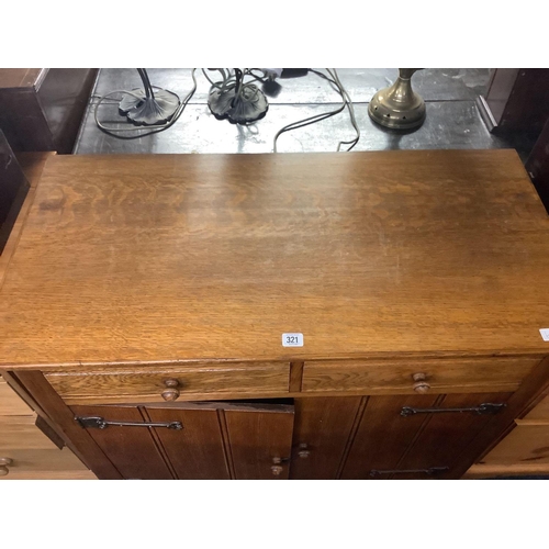 321 - NARROW MODERN OAK SIDEBOARD WITH CUPBOARD & 2 DRAWERS, 38'' WIDE