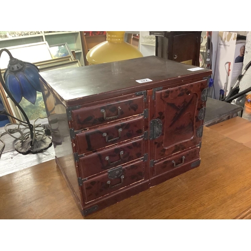 322 - JAPANESE ANTIQUE MINIATURE DESK DECORATED WITH VARIOUS SCENES, LITTLE DRAWERS & HANDLES