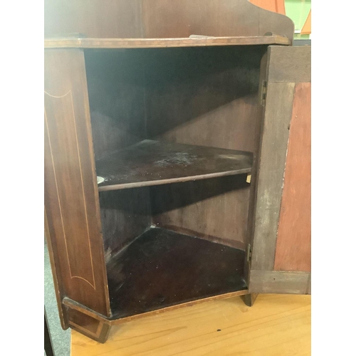 330 - EDWARDIAN INLAID MAHOGANY CORNER WALL CUPBOARD