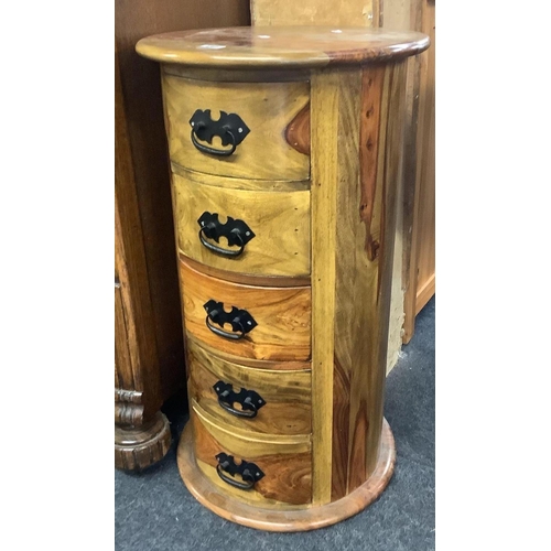 332 - CYLINDRICAL MEXICAN PINECHEST OF 5 DRAWERS