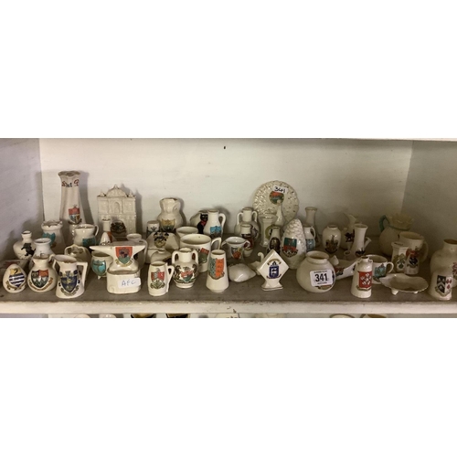 341 - SHELF OF APPROX 50 VARIOUS CRESTED MINIATURES INCL; GOSS ETC