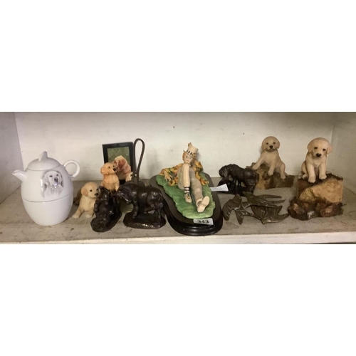 343 - SHELF OF VARIOUS ANIMAL RELATED ORNAMENTS ETC