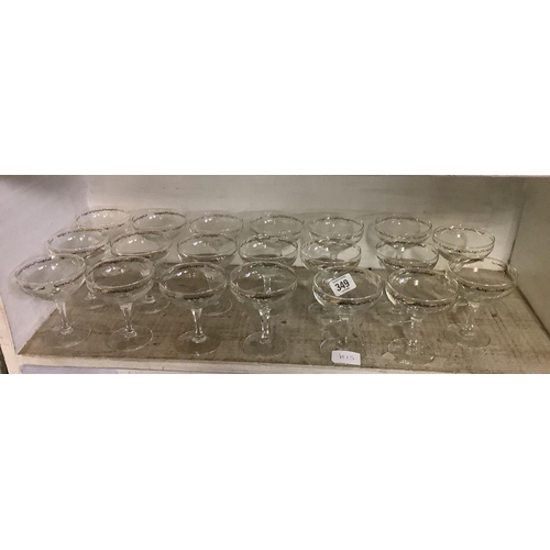 349 - SHELF OF 20 VINTAGE CHAMPAGNE GLASSES