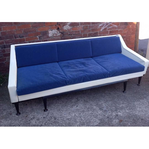 357 - VINTAGE 1960'S 3 SEATER SOFA BED WITH 2 MATCHING ARMCHAIRS BY STONEHILL FURNITURE IN PVC WITH DARK B... 