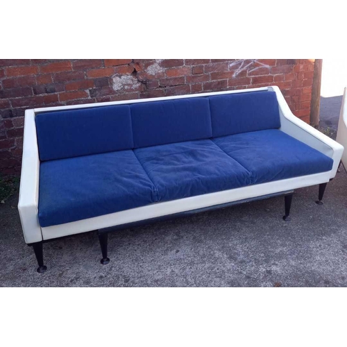 357 - VINTAGE 1960'S 3 SEATER SOFA BED WITH 2 MATCHING ARMCHAIRS BY STONEHILL FURNITURE IN PVC WITH DARK B... 