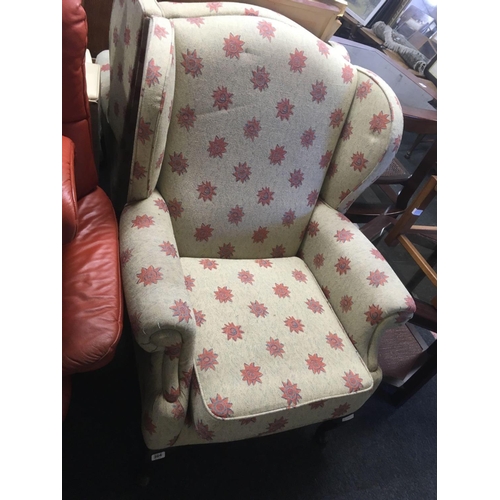 364 - UPHOLSTERED HIGH BACK WING ARMCHAIR