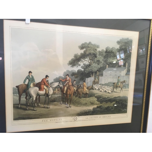 369 - 3 FRAMED COACHING PRINTS & A HUNTING PRINT