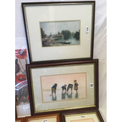 370 - 3 FRAMED PRINT PICTURES & A MOUNTED PRINT OF A CAT