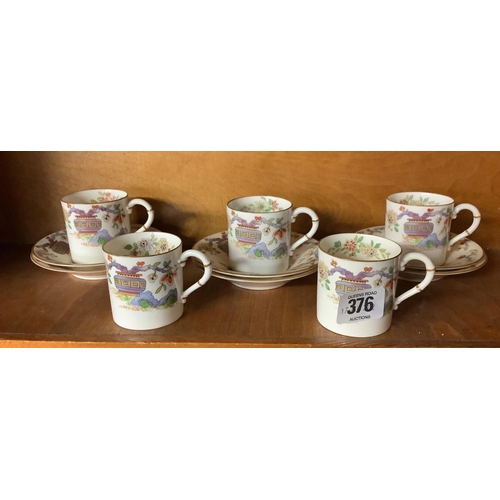 376 - 5 DECORATIVE ROYAL WORCESTER COFFEE CUPS WITH 6 SAUCERS