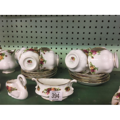 394 - 2 SHELVES OF ROYAL ALBERT OLD COUNTRY ROSES DINNER & TEA WARE & SOME ORNAMENTS, APPROX 54 PIECES (MO... 