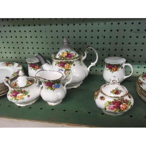 394 - 2 SHELVES OF ROYAL ALBERT OLD COUNTRY ROSES DINNER & TEA WARE & SOME ORNAMENTS, APPROX 54 PIECES (MO... 