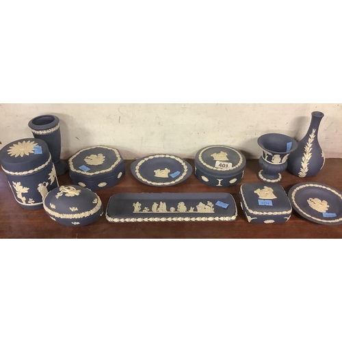 401 - QTY OF 11 DARK BLUE WEDGWOOD JASPER WARE