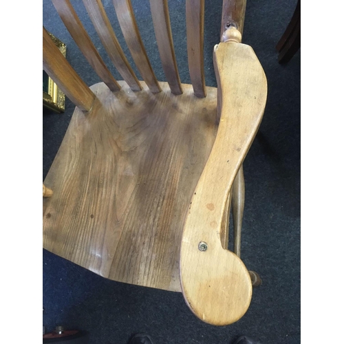 407 - HIGH BACKED BEECH WINDSOR CHAIR, REPAIRED