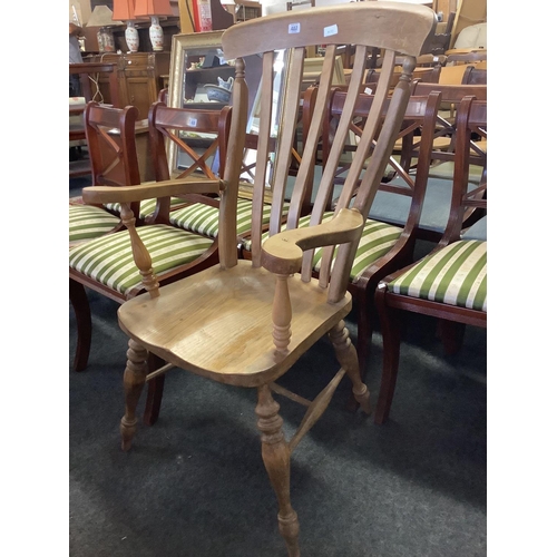 407 - HIGH BACKED BEECH WINDSOR CHAIR, REPAIRED