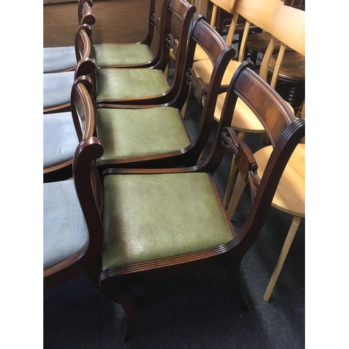 415 - SET OF 4 MODERN MAHOGANY DINING CHAIRS WITH GREEN LEATHER SEATS