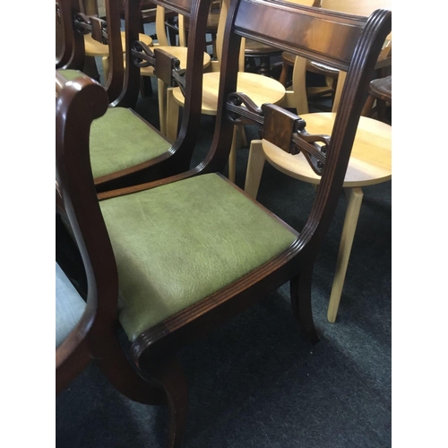 415 - SET OF 4 MODERN MAHOGANY DINING CHAIRS WITH GREEN LEATHER SEATS