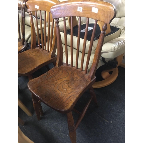 417 - PAIR OF MATCHING OAK STICK BACK CHAIRS