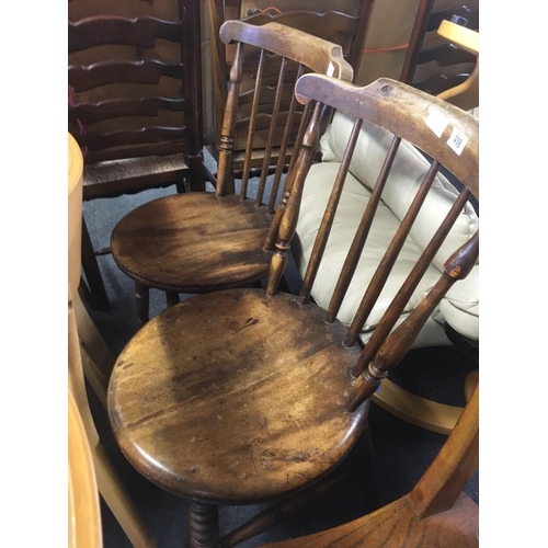 418 - MATCHING PAIR OF BEECH WOOD STICK BACK CHAIRS WITH TURNED LEGS