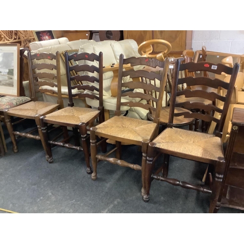 418 - MATCHING PAIR OF BEECH WOOD STICK BACK CHAIRS WITH TURNED LEGS