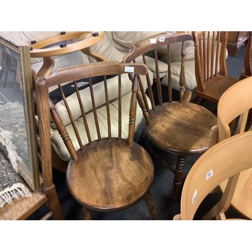 418 - MATCHING PAIR OF BEECH WOOD STICK BACK CHAIRS WITH TURNED LEGS