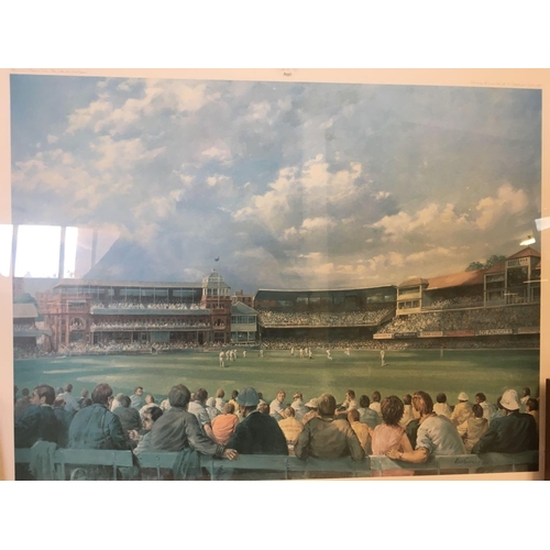 432 - LARGE CRICKET PRINT OF LORDS CRICKET GROUND BY ALAN FEARNLEY 1980 SIGNED BY THE 1980 CENTENARY CRICK... 