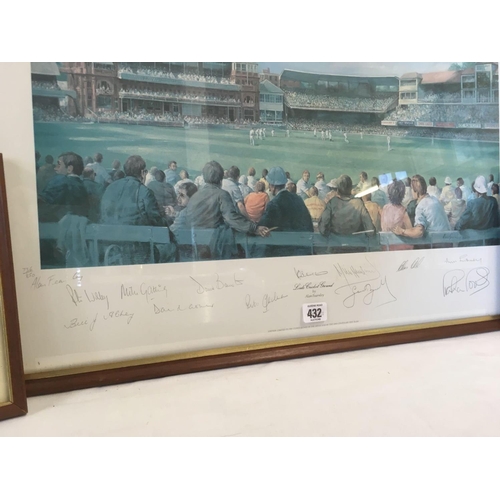 432 - LARGE CRICKET PRINT OF LORDS CRICKET GROUND BY ALAN FEARNLEY 1980 SIGNED BY THE 1980 CENTENARY CRICK... 