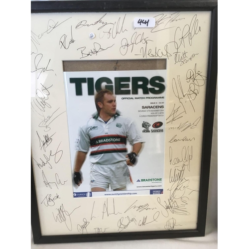 441 - 2 LEICESTER MATCH TIGERS PROGRAMMES SIGNED BY THE TEAM, A PEN & INK DRAWING SIGNED HASSALL, A SMALL ... 