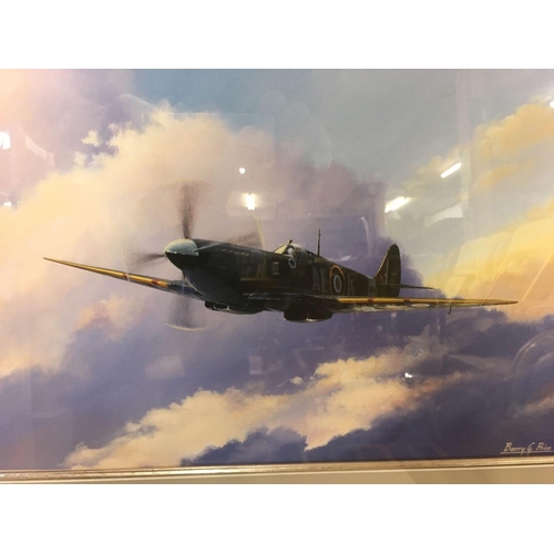 454 - F/G MOUNTED PRINT OF A WW II SPITFIRE BY BARRY G PRICE