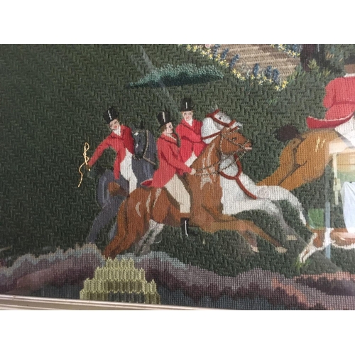 465 - LARGE F/G EMBROIDERED PICTURE OF A HUNTING SCENE