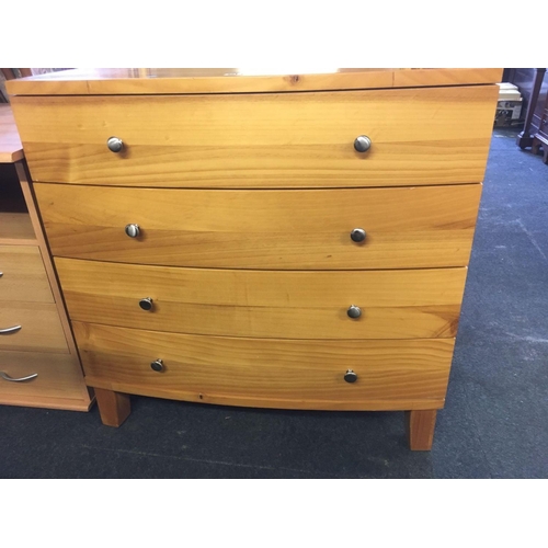 485 - MODERN PINE BOW FRONTED CHEST OF 4 LONG DRAWERS, 3ft WIDE