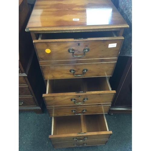 494 - YEW WOOD EFFECT FILING CABINET WITH BRASS DROP HANDLES