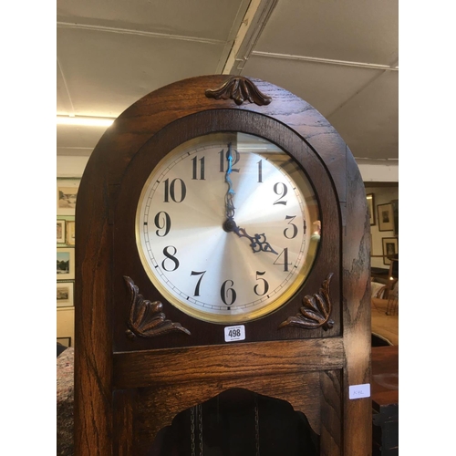 498 - OAK CHIMING GRANDFATHER CLOCK, BOUGHT IN SELFRIDGES IN 1933 WITH ORIGINAL RECEIPT ETC