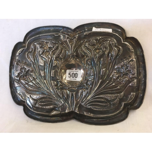 500 - A SILVER ART NOUVEAU EMBOSSED TRAY, BIRMINGHAM 1903 BY M & CO, SLIGHT DAMAGE