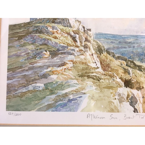 506 - COLOURED LIMITED EDITION PRINT, ''AFTERNOON SUN, BRENT TOR'' BY MARK GIBBONS NUMBERED 124, SIGNED, I... 