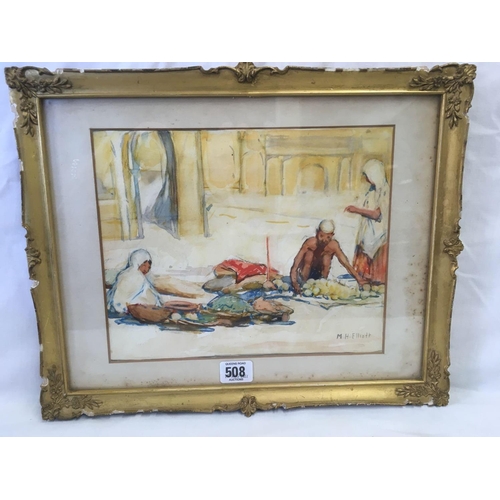 508 - EARLY 20THC WATERCOLOUR OF INDIAN STREET VENDORS, SIGNED M H ELLIOTT