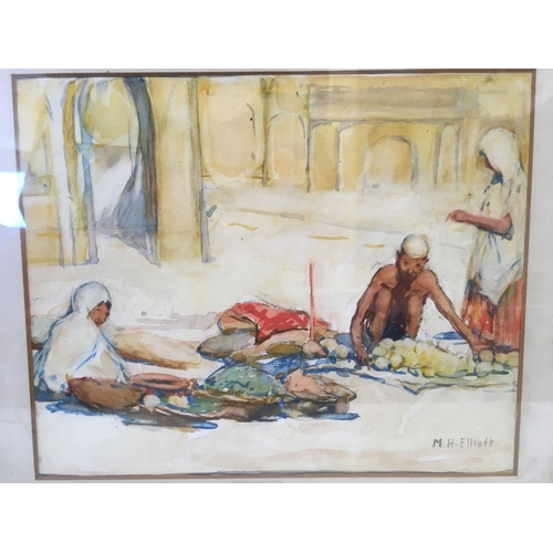 508 - EARLY 20THC WATERCOLOUR OF INDIAN STREET VENDORS, SIGNED M H ELLIOTT